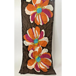 Nicole Miller Studio 100% Silk Neck Scarf Orange Brown Pink Mod Flowers 53"x11"